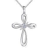 KOOLFIN 925 Sterling Silver Necklace for Women Cross Necklace Birthstone Necklaces Birthday