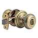 Kwikset Juno Interior Privacy Door Knob with Lock, Door Handle For Bathroom and Bedroom, Antique Brass Keyless Turn Lock Doorknob, with Microban Protection