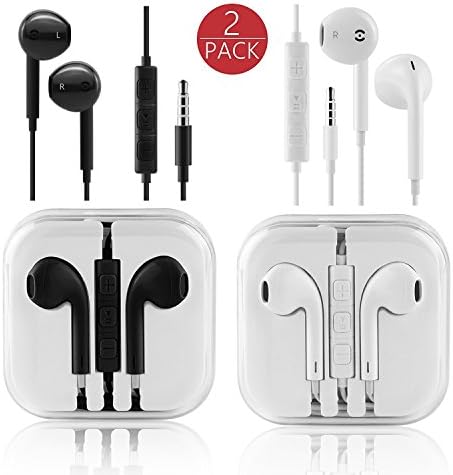 Earphones,Wired Earbuds In Ear Headphones with Mic and Remote Control for Apple iPhone Galaxy IOS Android White/Black(2 Pack)