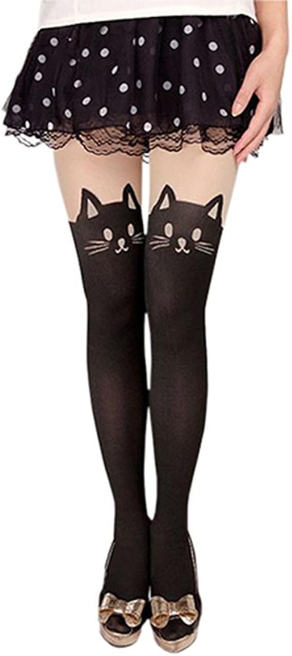 Amazon Co Jp 猫柄ストッキング 猫のしっぽタトゥー ソックス ストッキング ブラック 服 ファッション小物