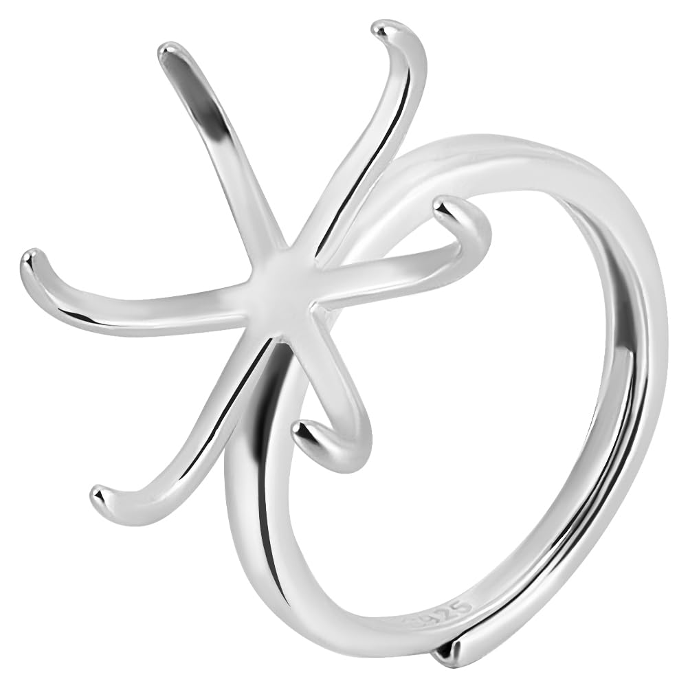 Beebeecraft 1 Box 1Pc 6 Claw Ring Settings Prong Ring Base Rhodium Plated 925 Sterling Silver Stone Adjustable Ring Blank Findings Components for Jewelry Making Rings Supplies DIY Crafting