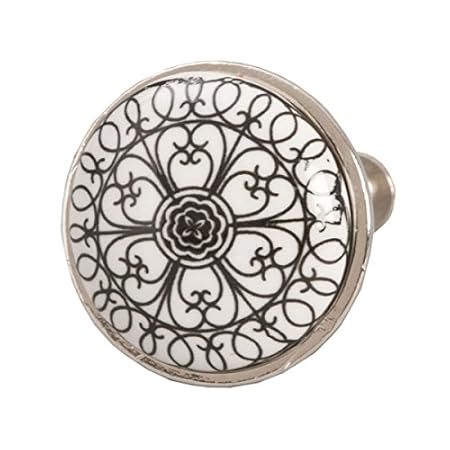 Clayre & Eef Möbelknopf Keramik Knauf Ornament Metall schwarz