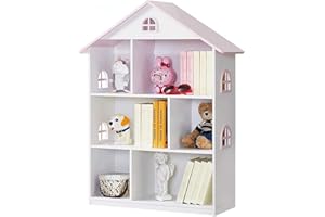 Wooden Dollhouse Bookcase 3-Tier Doll House Bookshelf Kids Books Toys Storage Organizer Shelves for Children's Bedroom Playro