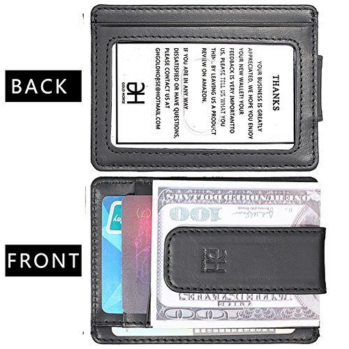 RFID Blocking Minimalist Wallet Genuine Leather Slim Front Pocket Wallets for Men & Women - Ultra Thin Credit Card Holder Sleeve with ID Window