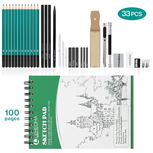 Sketch & Drawing Art Tool Kit,33 PCs Sketch Pencil Set Drawing Kit Art Supplies with Graphite Charcoal Sticks Tool Sketch Kit for Adults Kids Artists Drawing Sketching with 100 Pages Sketch Book