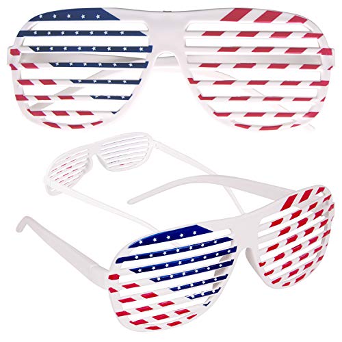 American Flag USA Patriotic Shutter Shades Sunglasses - 12 Pairs Fourth of July Party Favors Patriotic Decorations Red White and Blue Glasses 12 Pack - Thumbnail 6