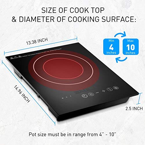 Baulia SB816 Induction Cooker Single Touch - 1800-Watt Countertop Burner for Fast Cooking, Precise Digital Temperature Control + 4 Hour Timer, 1800 Watt, Black