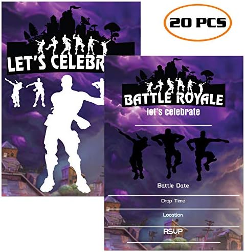Video Game Invitations, 20 Invitations + 20 Envelopes, Double Sided Battle Video Game Invitations for Kids Boys Game Lovers Birthday Baby Shower Game Themed Party Supplies