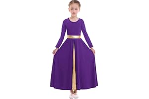 Z&X Girls Praise Dance Dress Full Length Wide Swing Skirt Long Sleeve Liturgical Worship Church Robe Lyrical Dancewear