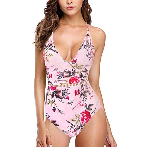Women One Piece High Waisted Swimsuits Print Backless Bathing