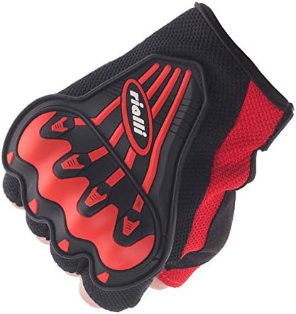 RIALLI Cool Fingerless Half Finger Motorcycle Outdoor Sport Cycling Gloves Black Large XL 7x4.5inch(Red)