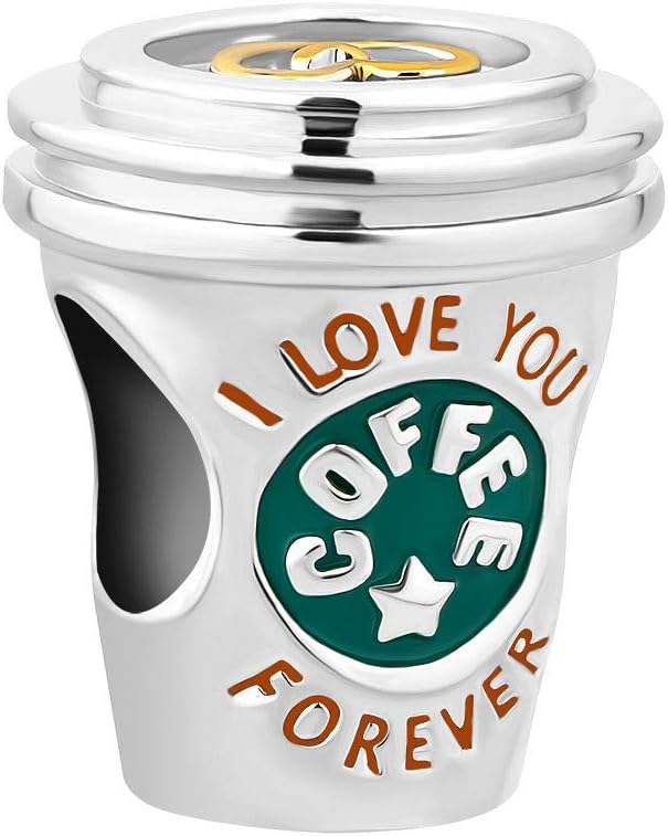 Sug Jasmin I Love You Forever Coffee Cup Charms fits European Charm Bracelets