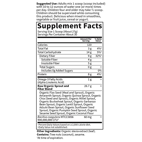 Garden Of Life Fiber Supplement, Raw Organic Fiber Powder 30 Servings
