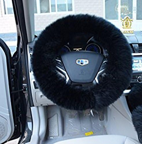 Annababy Universal Fashion Car Steering Wheel Covers for Women/Girls/Ladies Winter Warm Faux Wool 15 Inch , Black