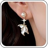 Aneneiceera Vintage Metal Iris Dangle Earrings Silver Filigree Leaf Drop Earring Tiny Pearl Stud Earring Enamel Iris Flower Crystal Earrings Jewelry for Women