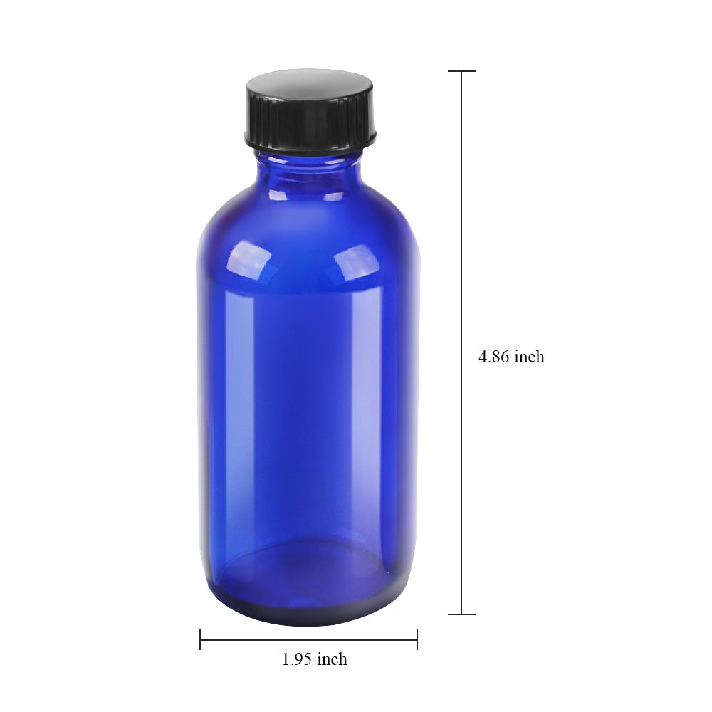 12 pack 4 oz 120 ml Cobalt Blue Glass Boston Bottle Bottles with Black Phenolic Cone Lined Caps,Perfect Reusable Bottles for Essential Oils,Cleaning Products,Lotion,Aromatherapy.