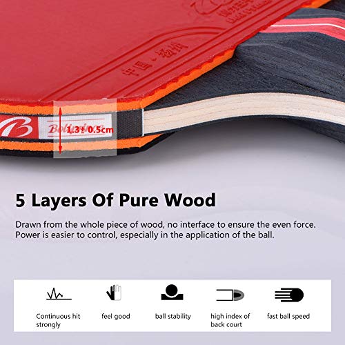 Yuehuam Ping Pong Paddle Set Professional Table Tennis Racket Ping Pong Paddle 2-Player Table Tennis Racket w/ 3 Balls for Shake-Hand Grip Players