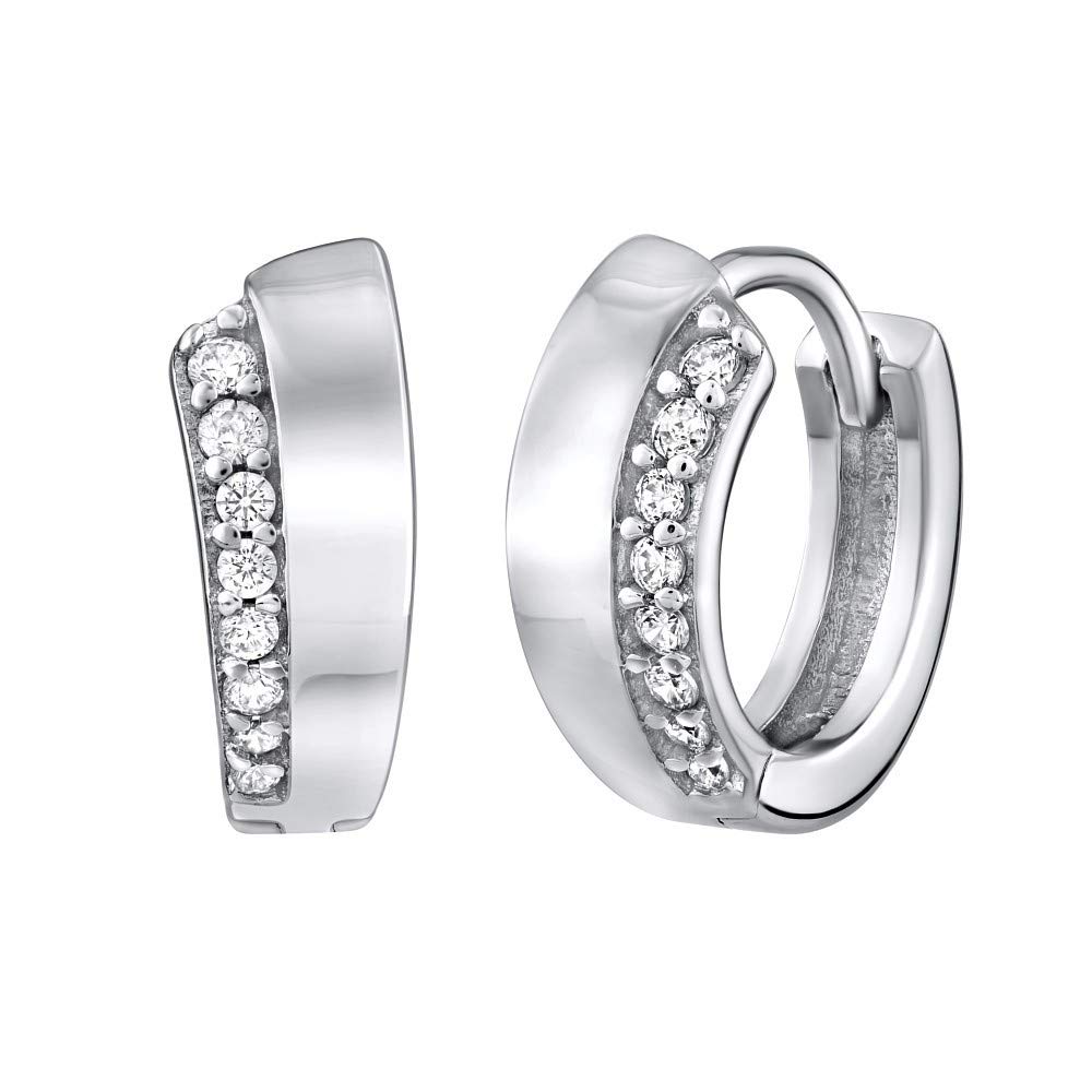 SILVEGO - QRE471S - Women 925 Sterling Silver Hoop Earrings with Zirconia