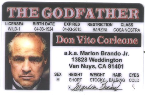 Marlon Brando - Godfather Fun Fake ID License