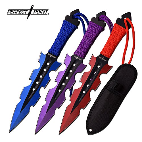 PERFECT POINT THROWING KNIFE SET 7.5" OVERALL JAGGED SERRATED BLADE â€¦ (ASSORTED)
