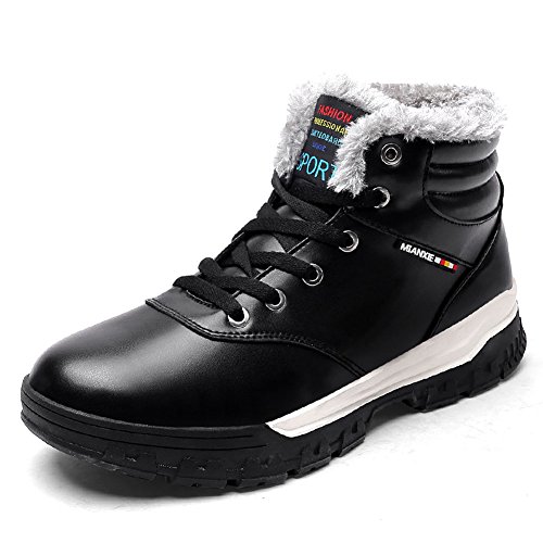 CIOR Men and Women PU Leather Waterproof Boots Ankle Sneakers Warm Rain Snow Shoes-CAND068-black.43