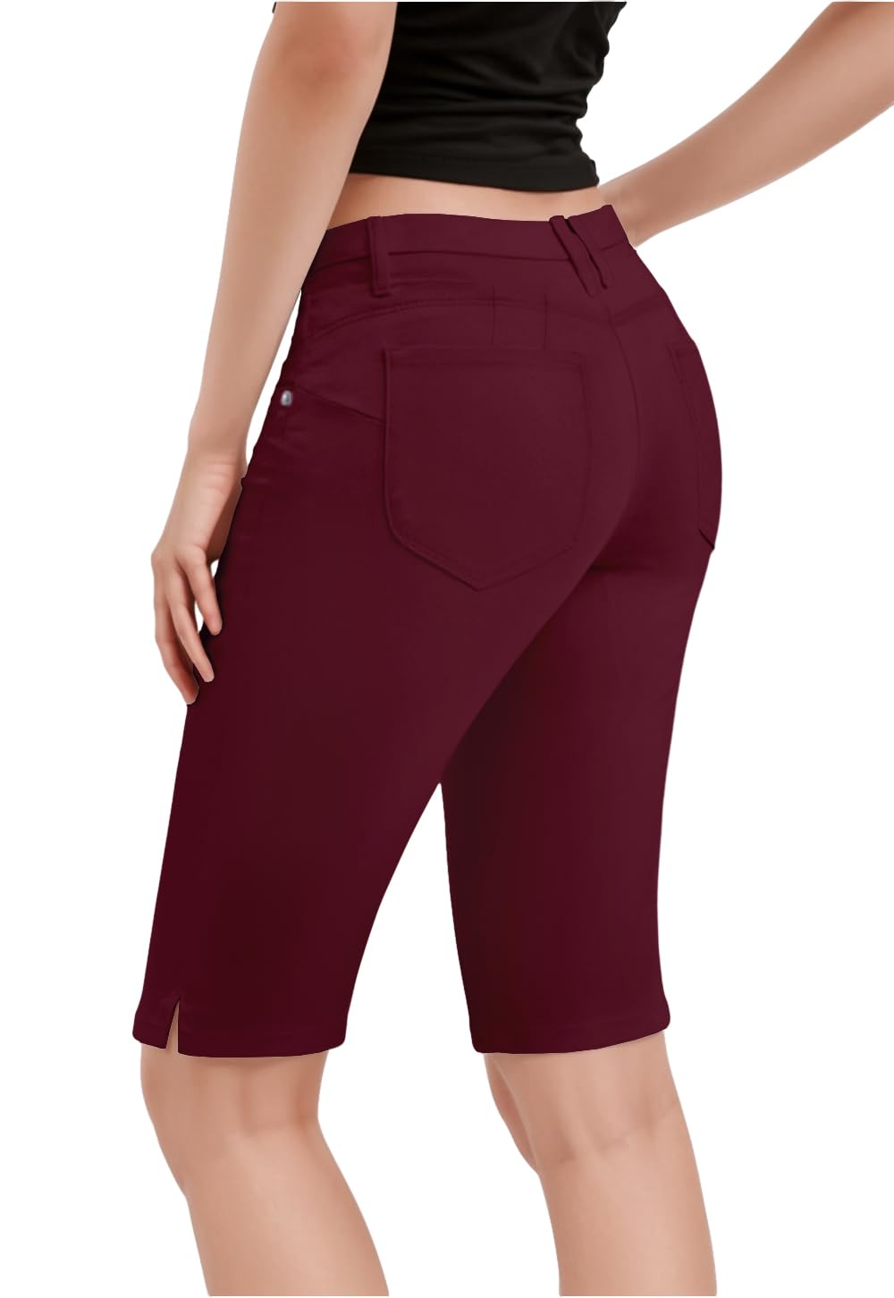 Photo 1 of & Company Womens Ultra Comfy Butt Lift Stretch Bermuda City Shorts with Pockets B43308 Wine 5