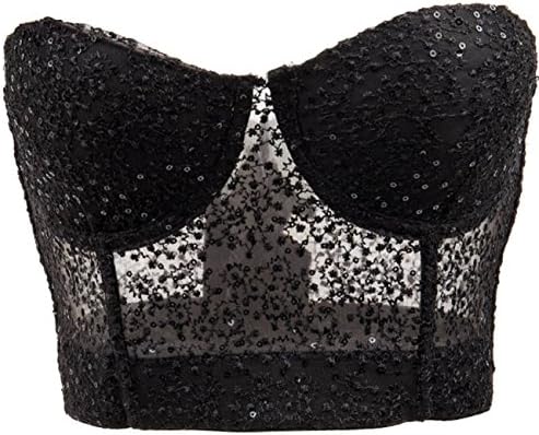 Yinwes Corset Women Clubwear Gothic Punk Strapless Bra Lace+Sequined Push Up Bustiers