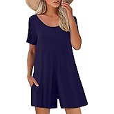 Btaiuo Women's Rompers Summer Casual Short Sleeve Overalls Loose Trendy Tshirt Shorts Jumpsuit with Pockets