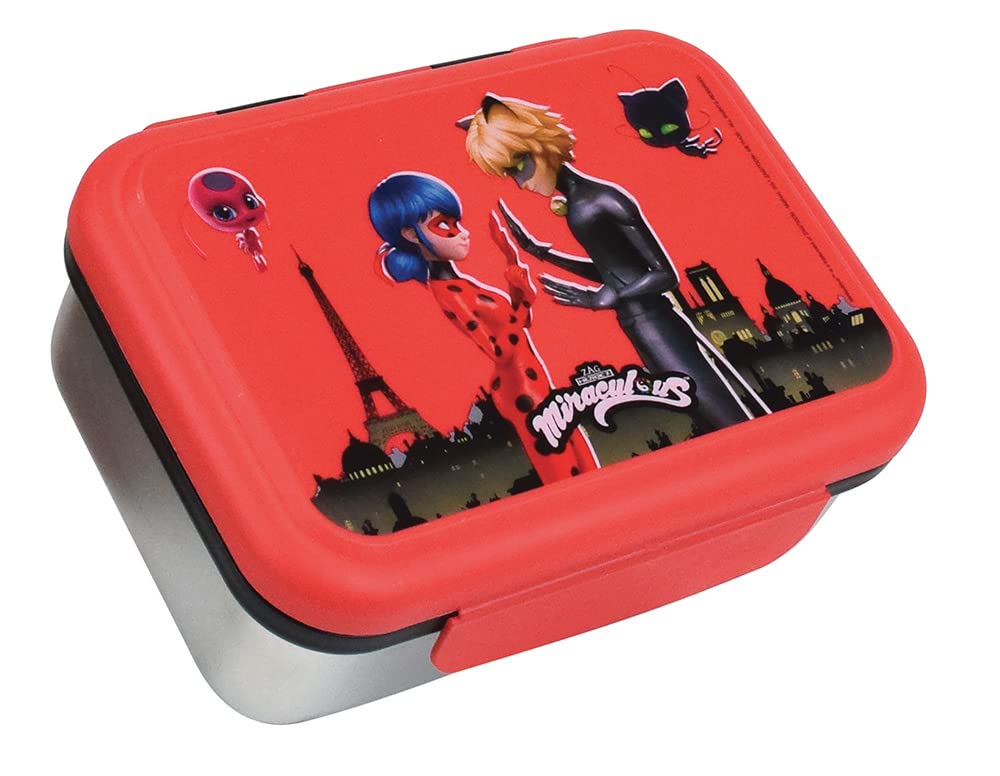 Fun House 006086 Miraculous Ladybug Children's Drip Box Stainless Steel Height 6.5 x Length 17 x Depth 13.5 cm, Red