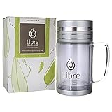 Libre 9.5 oz Thermal Double Walled Glass and Polycarbonate Mug with Stainless Steel Tea Filter by