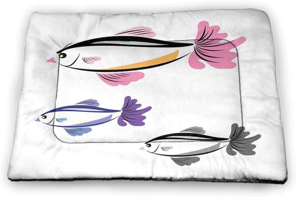prunushome Fish Dog Beds Crate Pad Mat Hand-Drawn Pair of Colorful Goldfish Swimming in Different Direction Watercolor Style Orange Blue