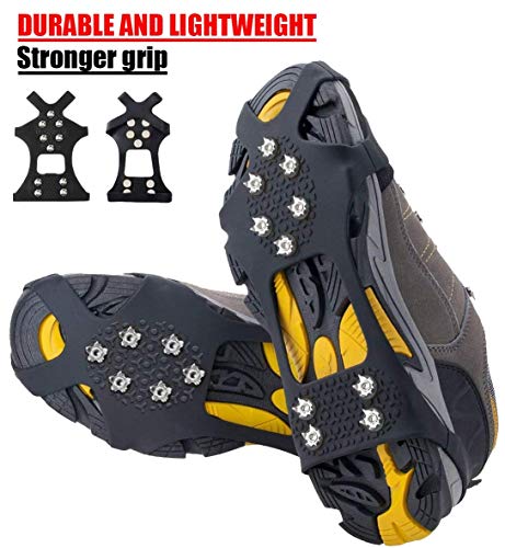 Pozlle Ice Grips,Updated VersionIce & Snow Grips Cleat Over Shoe/Boot,Traction Cleat Rubber Spikes Anti Slip 10 Steel Studs Crampons Slip-on Stretch Footwear