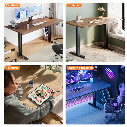 Estrutura de Mesa Elétrica Ajustável para Trabalho em Pé e Sentado – 3 Configurações de Memória, Altura de 72cm a 120cm, Base Ergonômica e Design Silencioso (Preto)