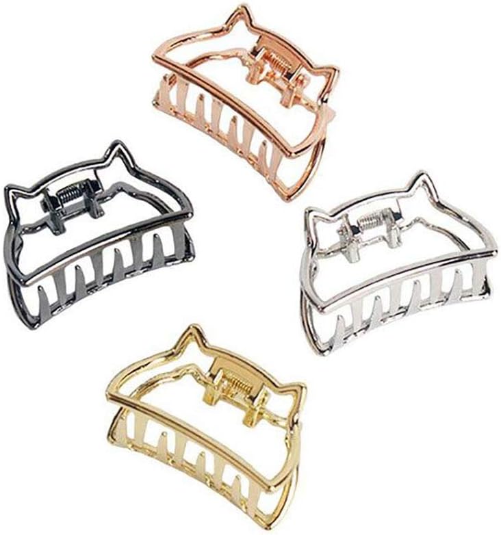 Fodattm Set of 4 Women Vintage Metal Small Hair Claw Hair Jaw Clips Ponytail Clip Hair Clamp Accessories (Cat shape)