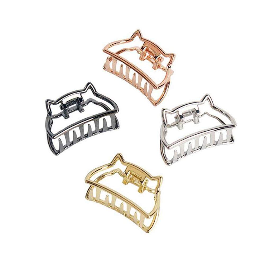 Fodattm Set of 4 Women Vintage Metal Small Hair Claw Hair Jaw Clips Ponytail Clip Hair Clamp Accessories (Cat shape)