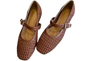 Women’s Summer Flats Mules - Square Toe Breathable Woven Mesh Comfort Slip-On Mary Jane Ballet Flats for Office Vacation