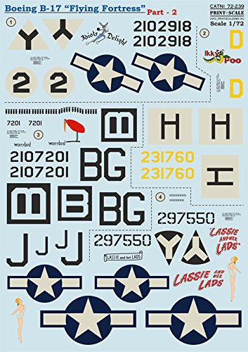 DECAL FOR AIRPLANE BOEING B-17 FLYING FORTRESS, PART 2 1/72 PRINT SCALE 72-239