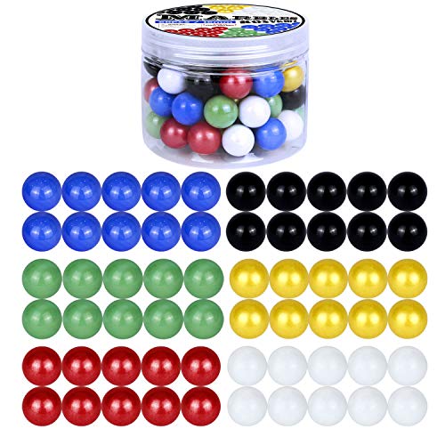ROSYKIDZ Glass Marbles for Chinese Checker, Set of 60 Glass Marbles Only, 10 of Each Color / 16mm, with Potable Container and Carry Bag, for Marble Run, Marbles Game, Chinese Checkers