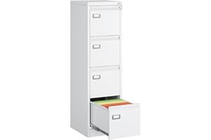 MIIIKO 4 Drawer File Cabinet, White Vertical Filing Cabinets with Lock, Home Office File Folders Storage Cabinet for Letter Legal A4 File Size