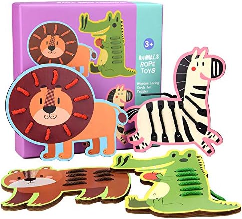Coerni Wooden Puzzle Set Lacing Cards with Matching Laces Educational Kids Toys (Animal)