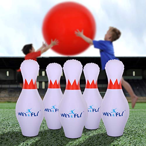 WEY&FLY Giant Inflatable Bowling Game Set - Jumbo Size - 6 27" Pins and 1 24" Ball and 1 Pump, Giant Indoor and Outdoor Game, Fun for Kids of All Ages, A Great Party Game for Kids and Family