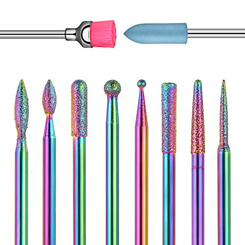 Nail Drill Bits Set - Ejiubas 10PCS Diamond Drill Bits Acrylic Nail File Bits Cuticle Drill Bit 3/32 Inch Efile Nail Bit Fine Grit for Manicure Pedicure Home Salon Use
