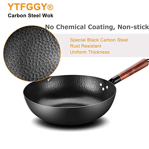 Carbon Steel Wok, YTFGGY Wok Pan for Electric, Induction and Gas Stoves