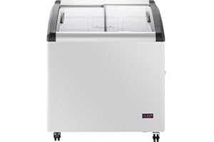 Duura Commercial Mobile Ice Cream Display Chest Freezer Sub Zero Temp Curved Glass Top Frost Free Lid with 3 Wire Baskets, 31.5 Inch Wide 4.87 Cubic Feet, White