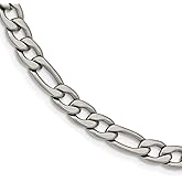 The Black Bow Men's 7mm Stainless Steel Satin Figaro Chain Necklace, 18 Inch