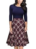 Missmay Women's Vintage Retro Plaid Patchwork A-line Cocktail Party Dress Navy Blue X-Large