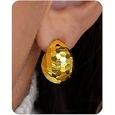 UANNEAU Gold Chunky Earrings for Women Trendy, 14K Gold Plated Dainty Disco Earrings Statement Minimalist Hypoallergenic Stud Earrings Gifts for Her Mom