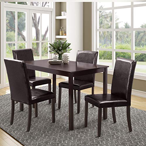 Rhomtree 5 Pieces Dining Set Home Kitchen Table and Chairs Wood Home Dining Room Furniture with 4 Faux Leather Cushioned Chairs Breakfast Furniture (Espresso)