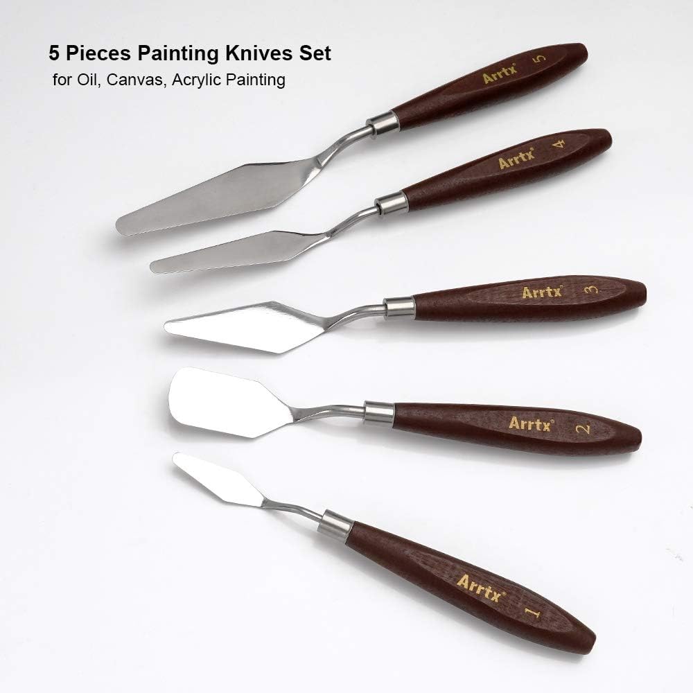 Arrtx 5 Pieces Painting Knife Set Stainless Steel Spatula Palette