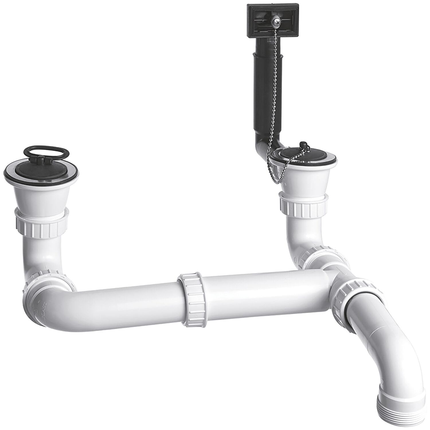 BLANCO Double Waste and Overflow Set 1 ½'' | Waste and Overflow Set for retrofitting Sinks and Bowls | Harmonious Combination with Mixer taps, soap dispensers and Pull-knob in matt Black